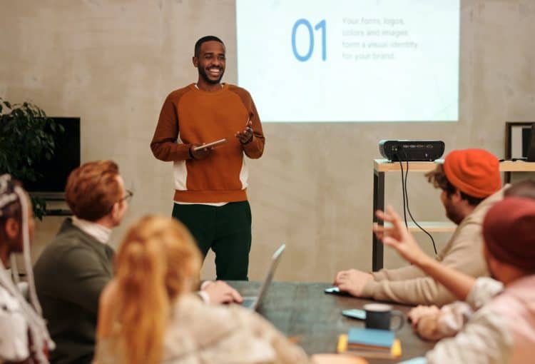 A person giving a presentation to a group