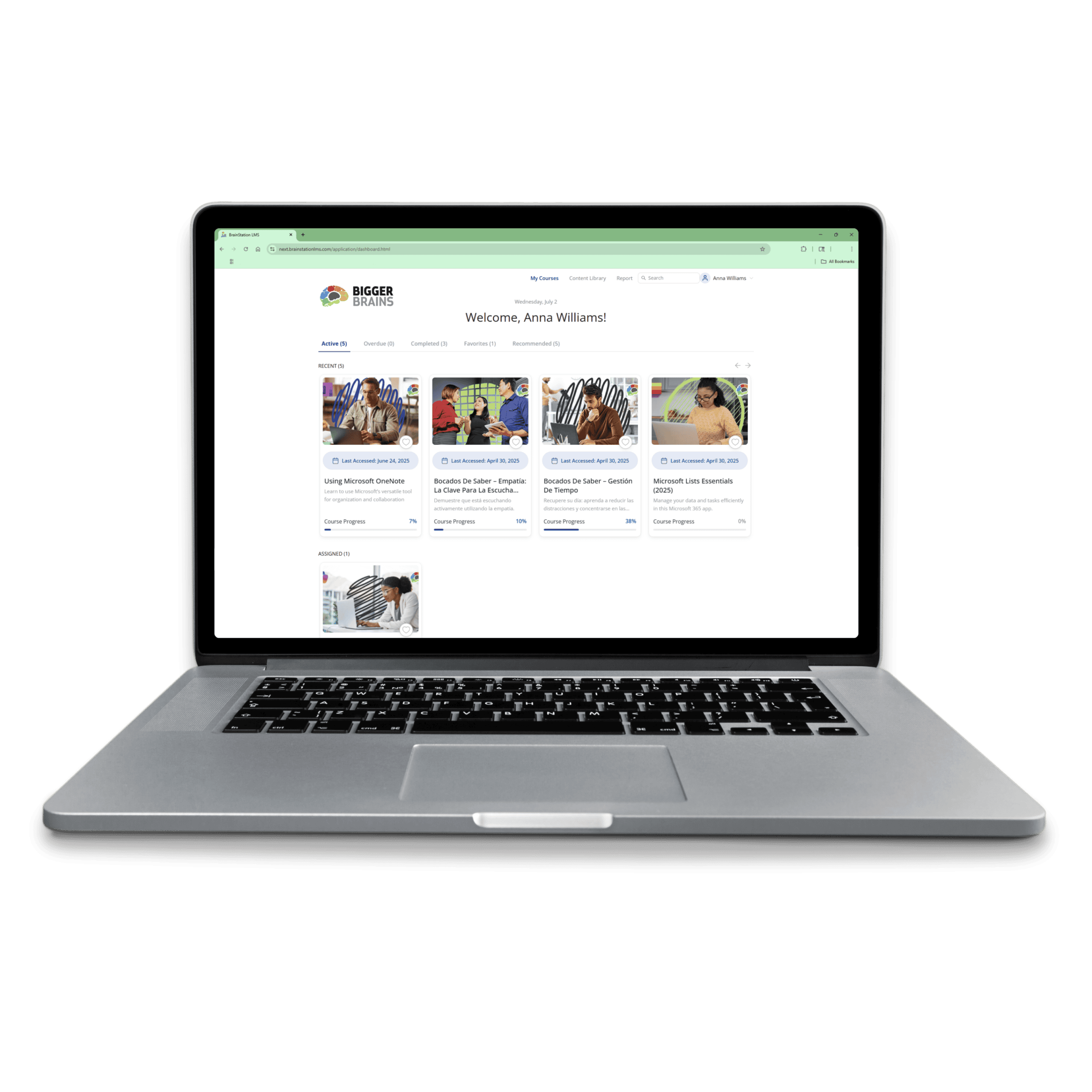 Learn Business Skills & Microsoft 365 through expert-led training. - A computer showing BrainStation.