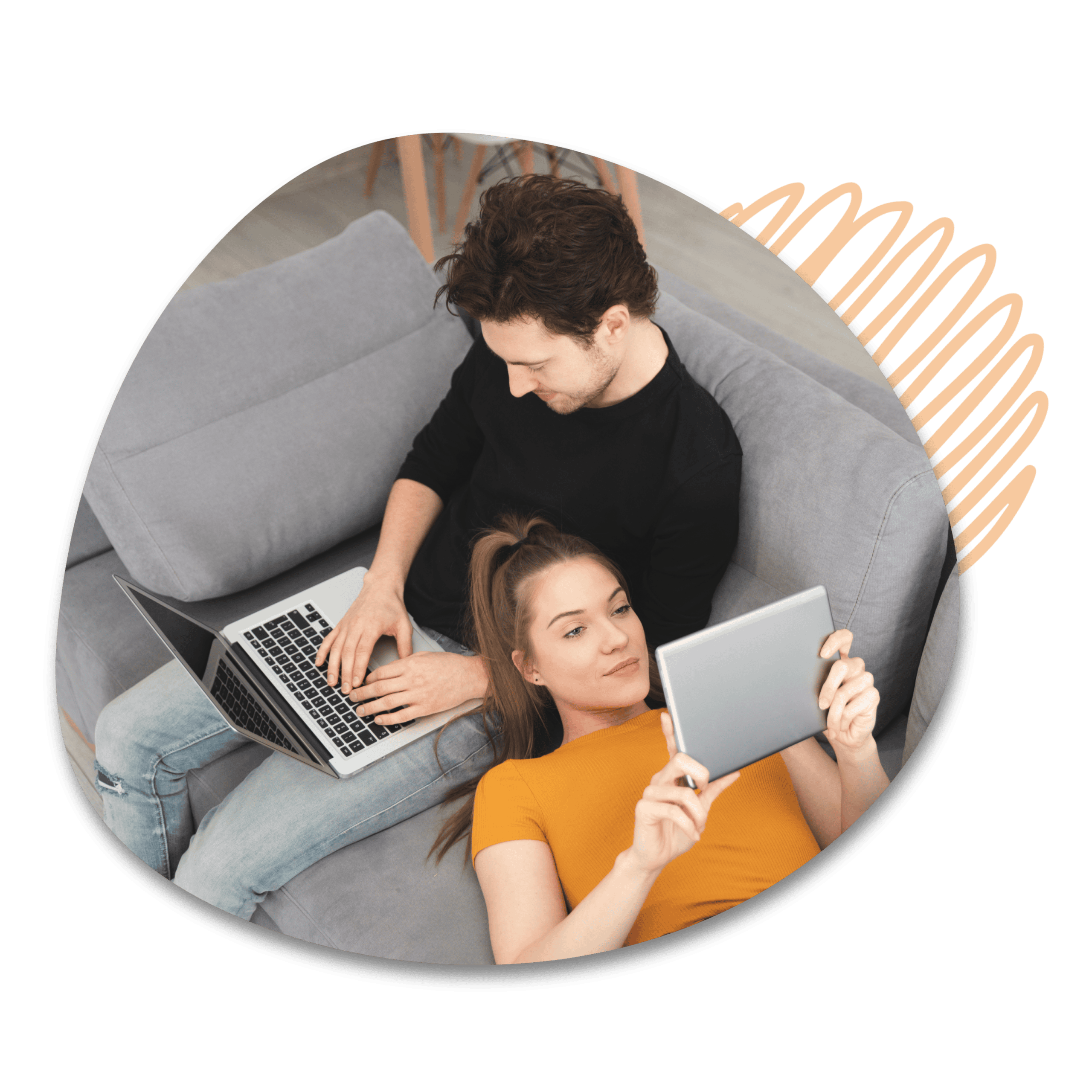 Reach your Professional Goals with Bigger Brains eLearning. - A man and woman on the couch. Both are on devices.